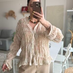 Vintage Şifon Gömlek Krem