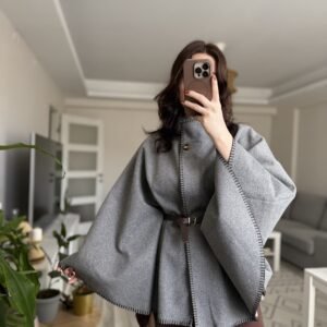 Gri Kemerli Kaşe Panço