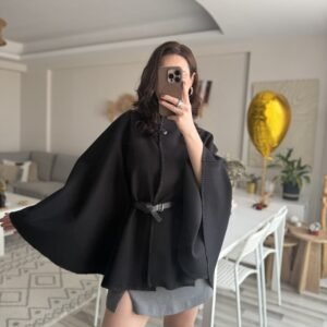 Siyah Kemerli Kaşe Panço