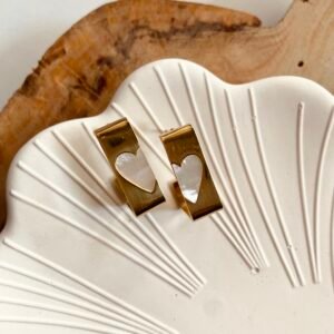 Kalpli Sedefli Çelik Gold Küpe