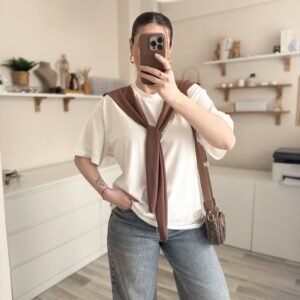 Kadın Şal Bağlama Detaylı Tişört