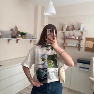 Green Baskılı Oversize Kadın Tişört