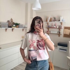 Pink Baskılı Oversize Kadın Tişört
